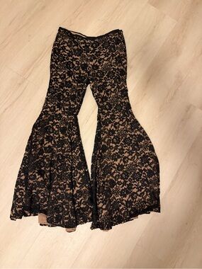 Michael Kors Black Lace Flare Pants with Nude Underlay